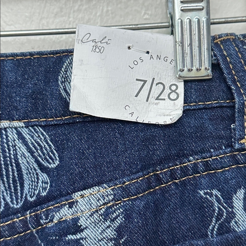 Women’s Navy Printed Bootcut Jeans - Casual Western Style - Picture 4 of 5